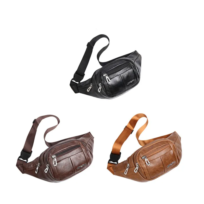 Women's PU Leather Waist Bags Casual Money Pouch Multi-Pocket New Fashion Travel Sling Cross Body Waist Pack Retro Belt Bags