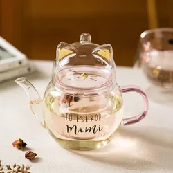 Pink Cat Teapot High Temperature Resistant Glass Tea Kettle Cute Teapot Mug English Style Tea Set