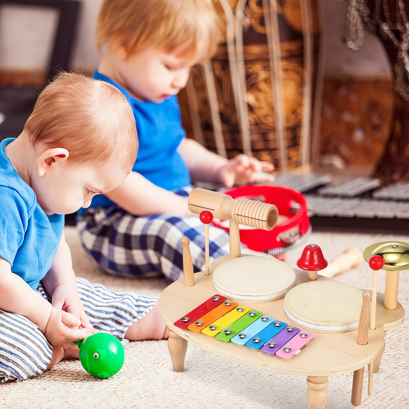 

Mini Wood Xylophone and Drum Kit Percussion Set for Toddlers 1 Year Old Educational Musical Instrument with Mallets Hand