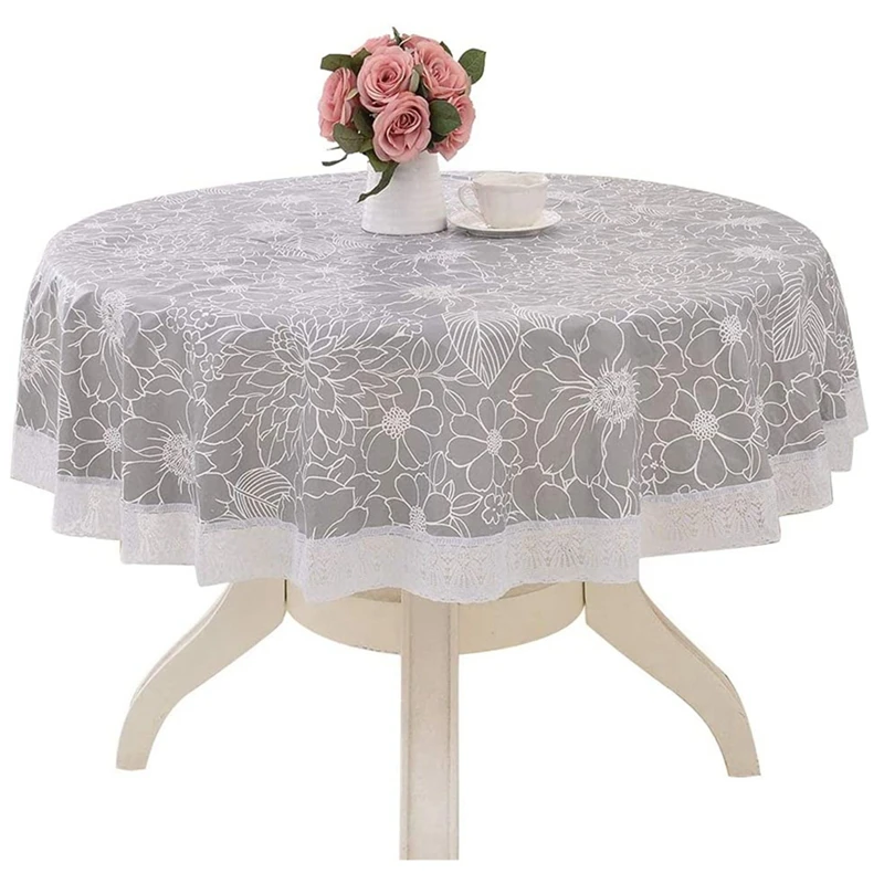 

Round Tablecloth Wipe Clean 180Cm Waterproof Wrinkle Free Stain Resistant Washable Polyester Table Cloth Tablecloths PVC