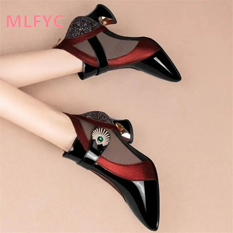 Autumn 2023 new style thick heel fashion pointy single shoes women breathable comfortable high heels temperament vintage shoes