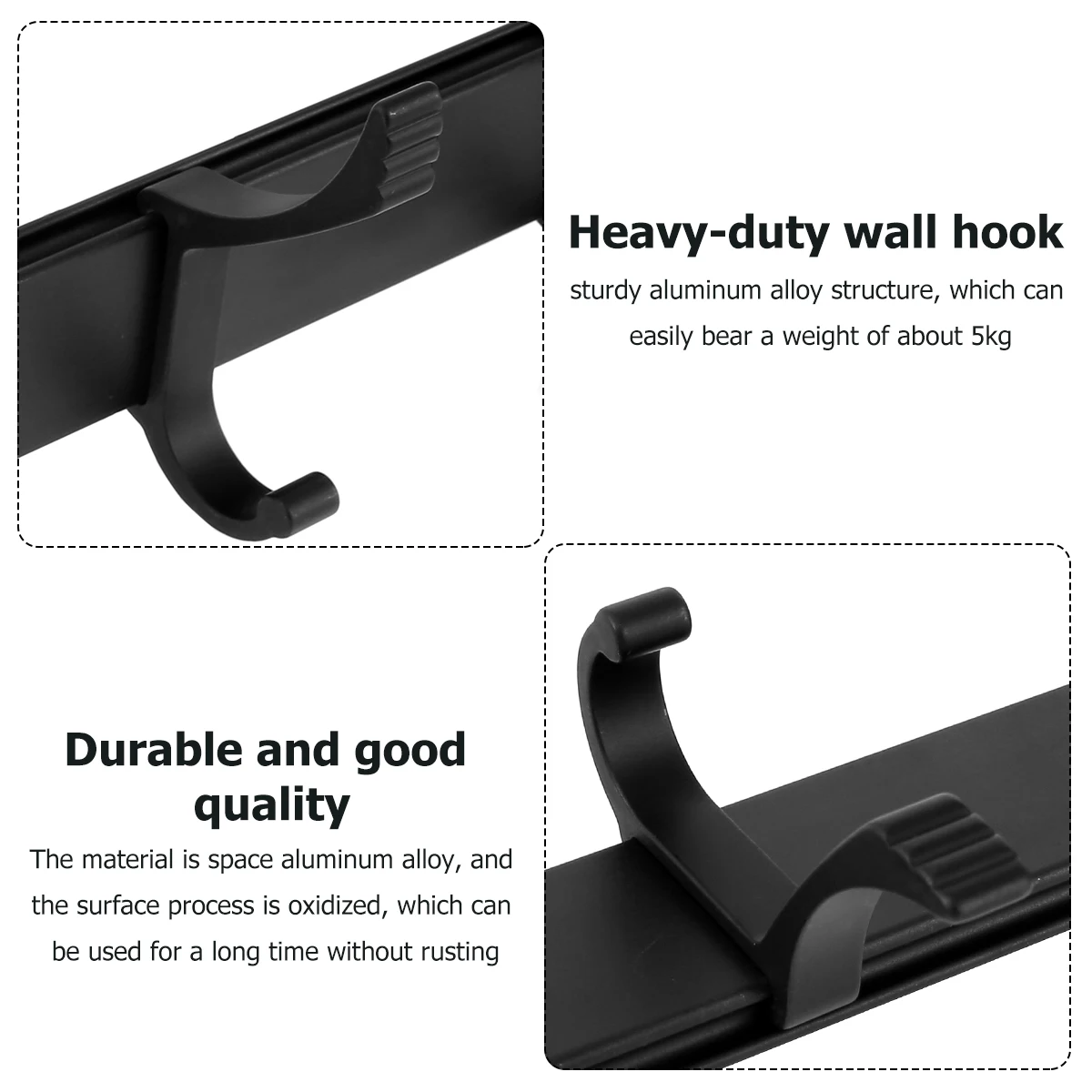 Coat Rack Wall Mounted - 5 pair Moveable Hooks Heavy Duty, Aluminum Coat Hook Rail for Coat Hat Towel Purse Robes Mudroom