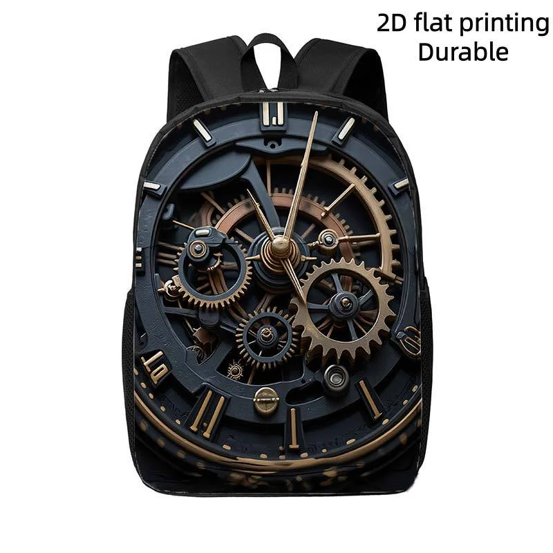 

1 Steampunk Clock Backpack with Complex Gear and Gold Hands | Lightweight, Large Capacity, Adjustable Shoulder Strap