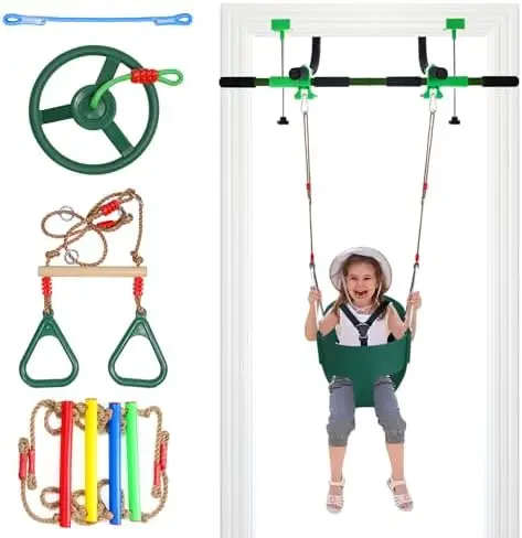 Doorway Swing mount for Kids & Door Pull Up Bar for Adults, Indoor Kid Swing with 4 Accories, Multi-Function Doorway