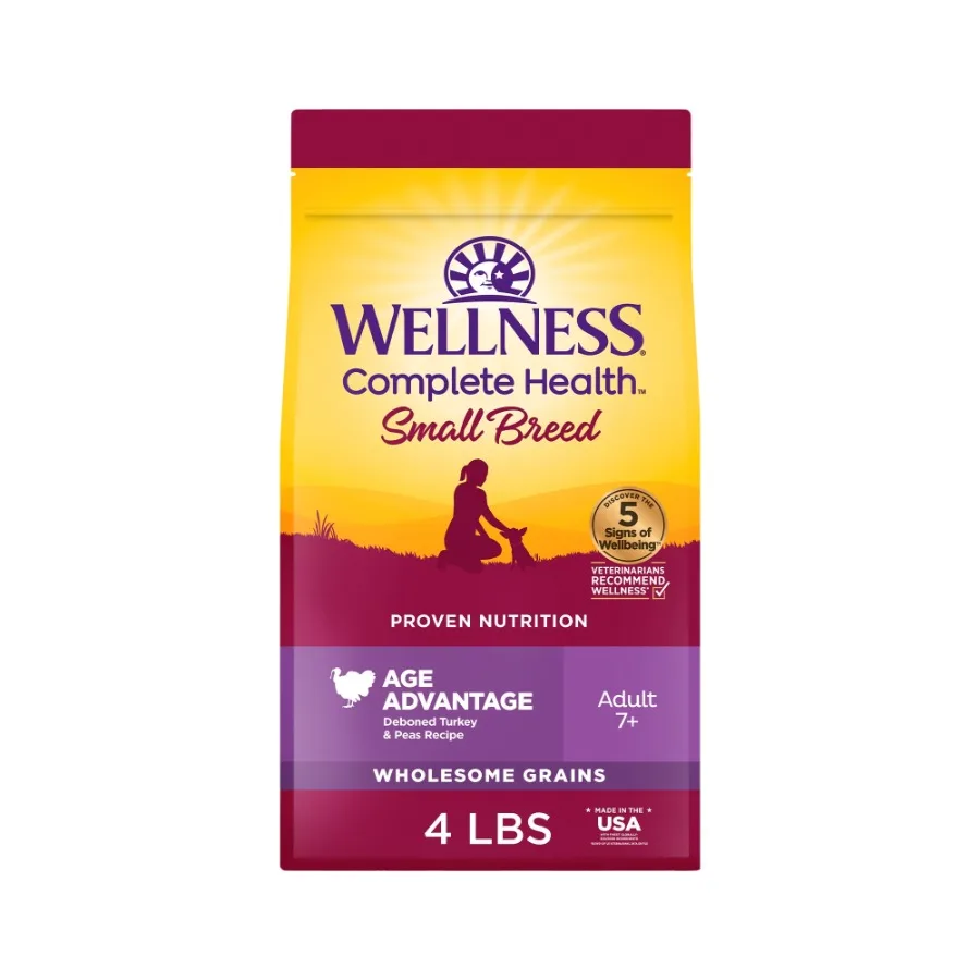 

Complete Health Senior Dry Dog Food, Small Breed, Wholesome Grains, Natural, Age Advantage Turkey and Peas Recipe, 4-Pound Bag