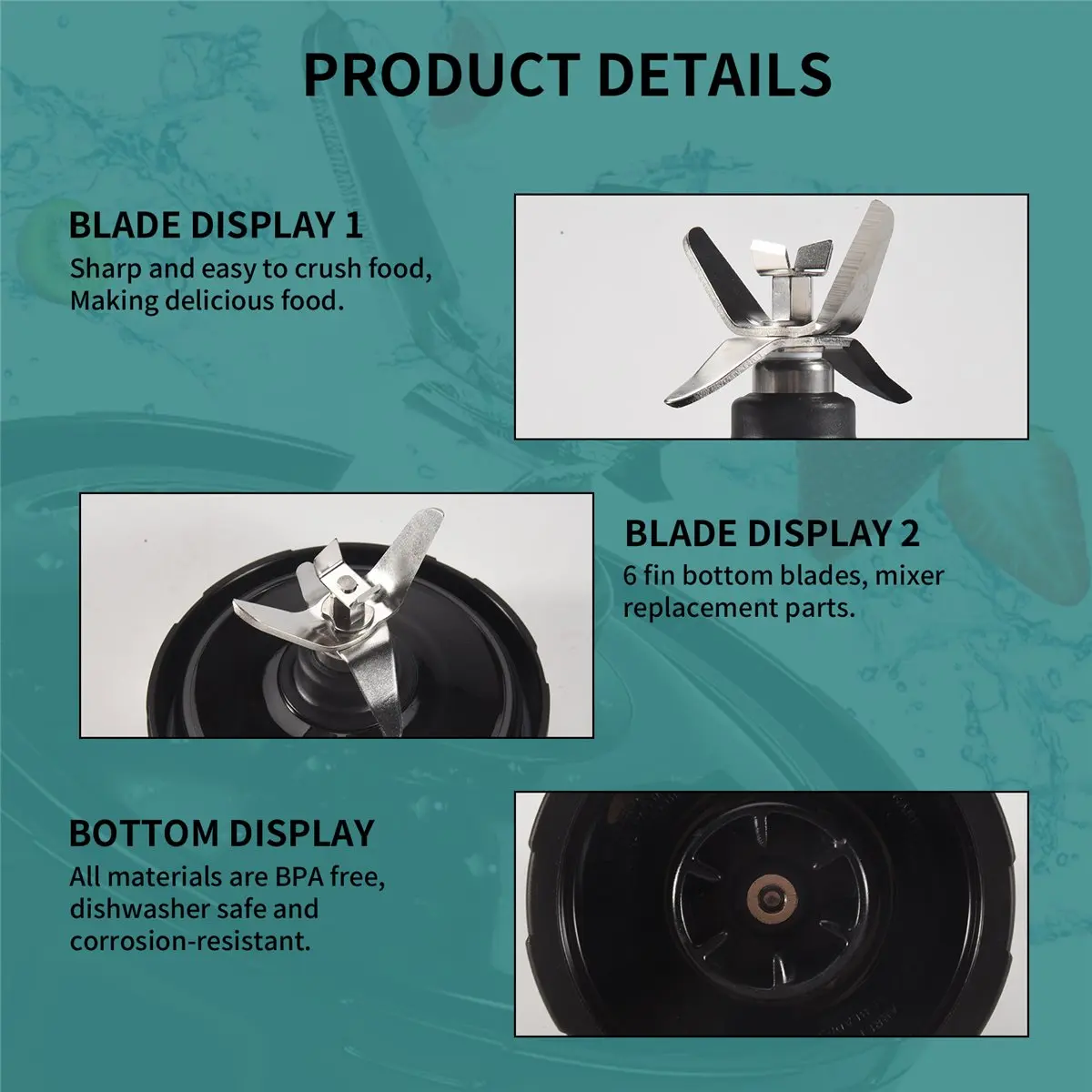 #42T 6 Fins for Ninja Blender Replacement Parts ,for Nutri Ninja Auto IQ,for Ninja Replacement Blade,(ABS+stainless steel)