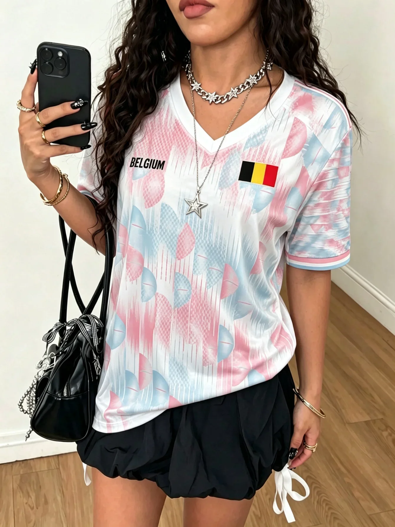 Belgium Y2K Soccer Jersey Pink Blue Pastel Men Women Unisex Short Sleeve Plus Size Standard Size Football Graphic Streetwear Top