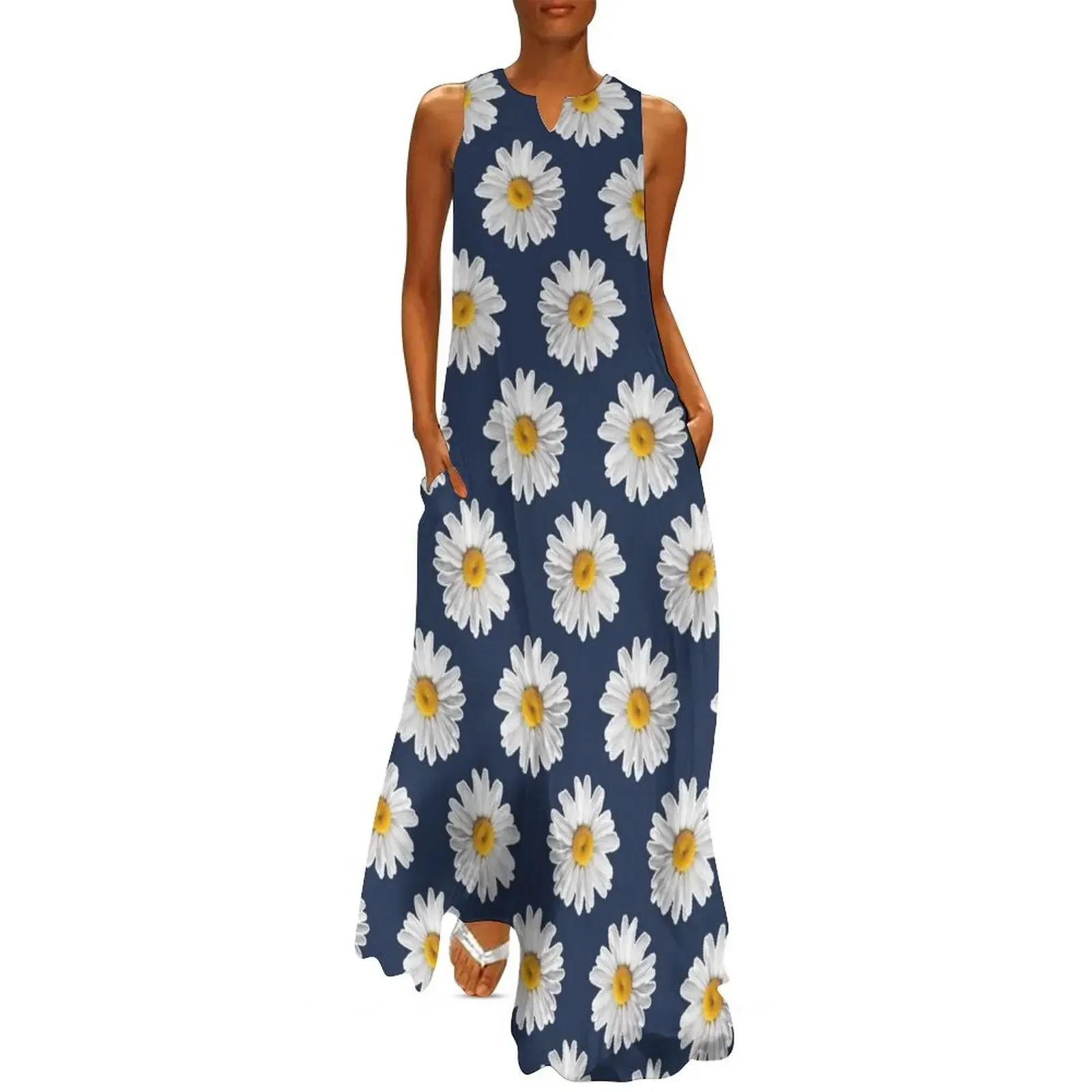 

Daisy Blues #2 - Daisy Pattern on Navy Long Dress party dresses woman women's summer dress 2025 Women's long dress
