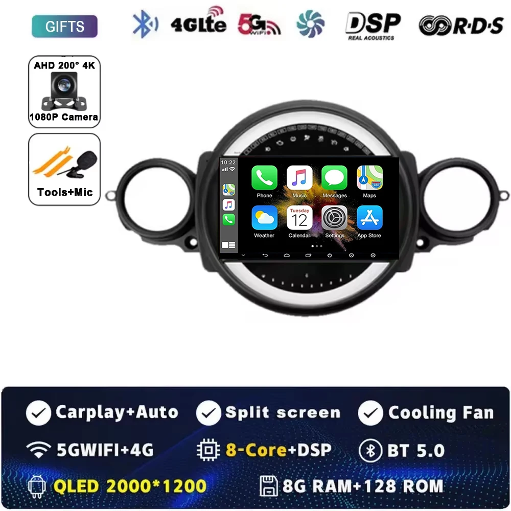 Android 15 Voor BMW MINI COOPER R56 R60 2007-2014 2 K QLED Android Autoradio Multimedia stereo Speler AI Voice CarPlay Head Unit