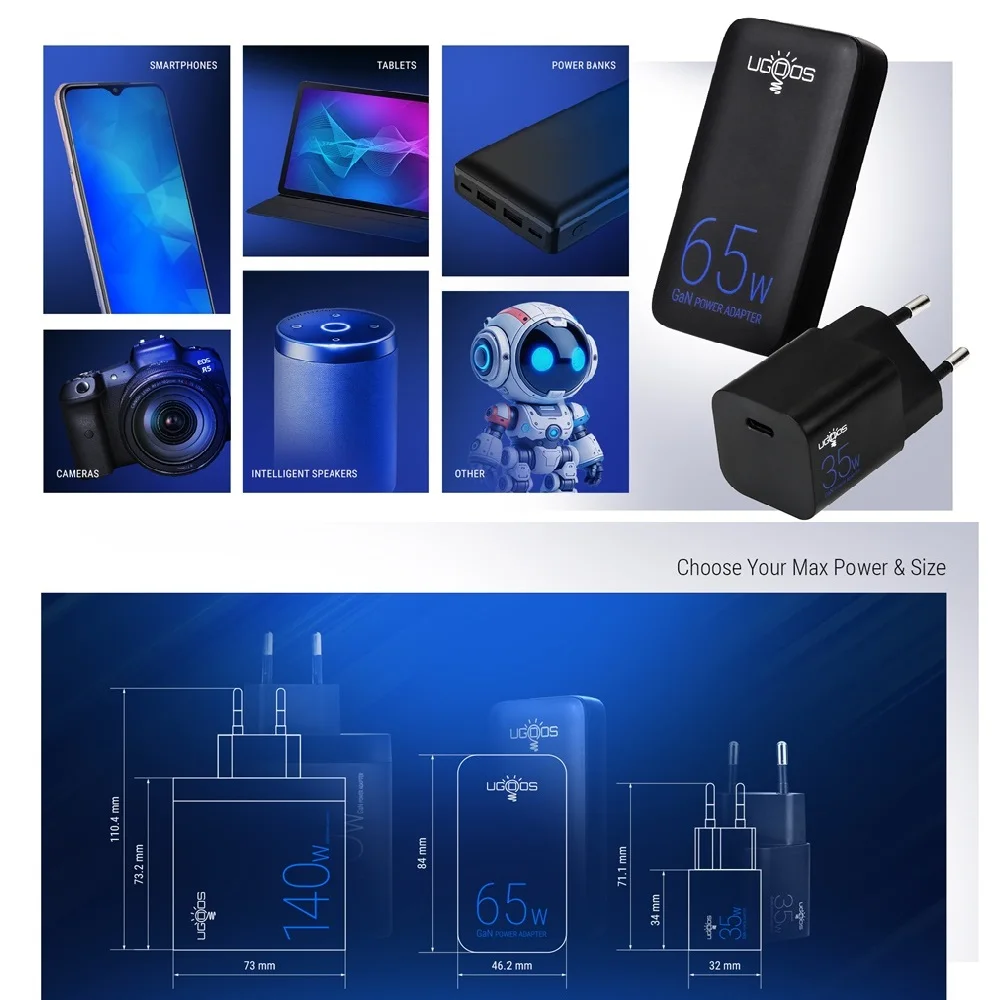 En-oos-Chargeur Rapide GaN 65W, pour iPhone 15 14 11 12 13 Pro Max Xiaomi 14 Oneplus Samsung S24 Ultra USB C