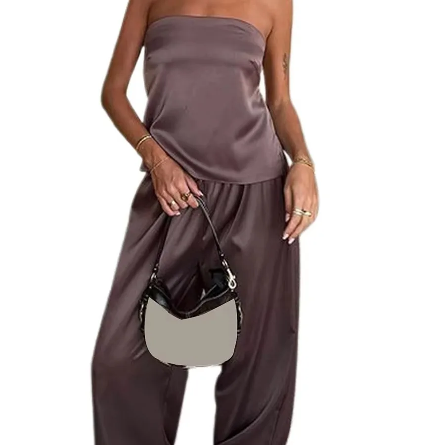 Комплекты из 2 предметов, женский топ без бретелек, широкие брюки, наряды без рукавов, с открытой спиной, на шнуровке, брюки с высокой талией, ансамбль 2025 г.