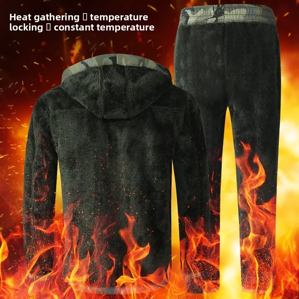 Thickened Fleece Autumn Winter Men's Workwear Outdoor Cycling Mountain Climbing Suit Windproof Waterproof Warmth Riding Outfit