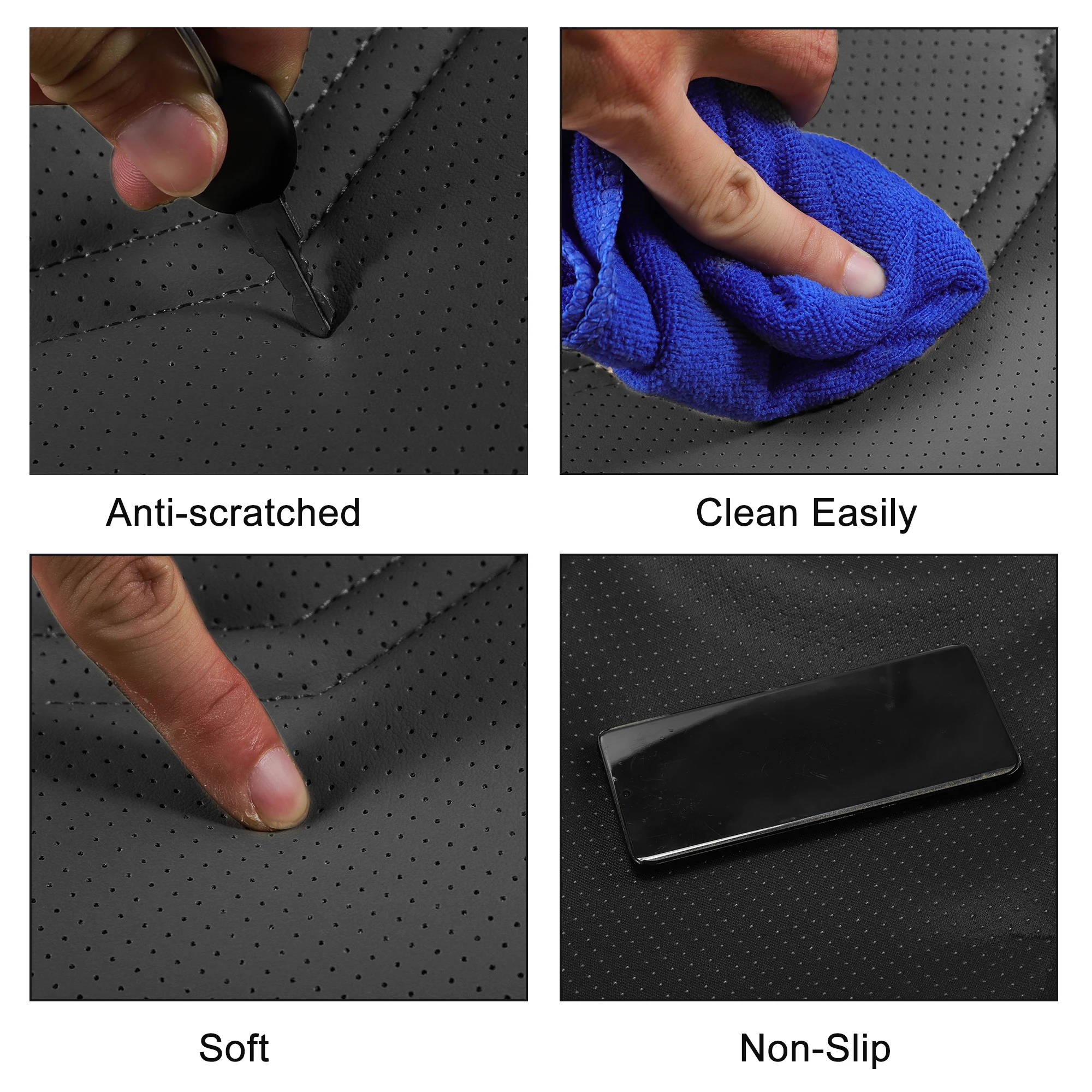 X Autohaux سيارة أسفل غطاء وسادة للمقعد فو الجلود لكمات مضلع نمط شبه ملفوفة ثلاثية الأبعاد وسادة عالمية لسيارة SUV شاحنة #4