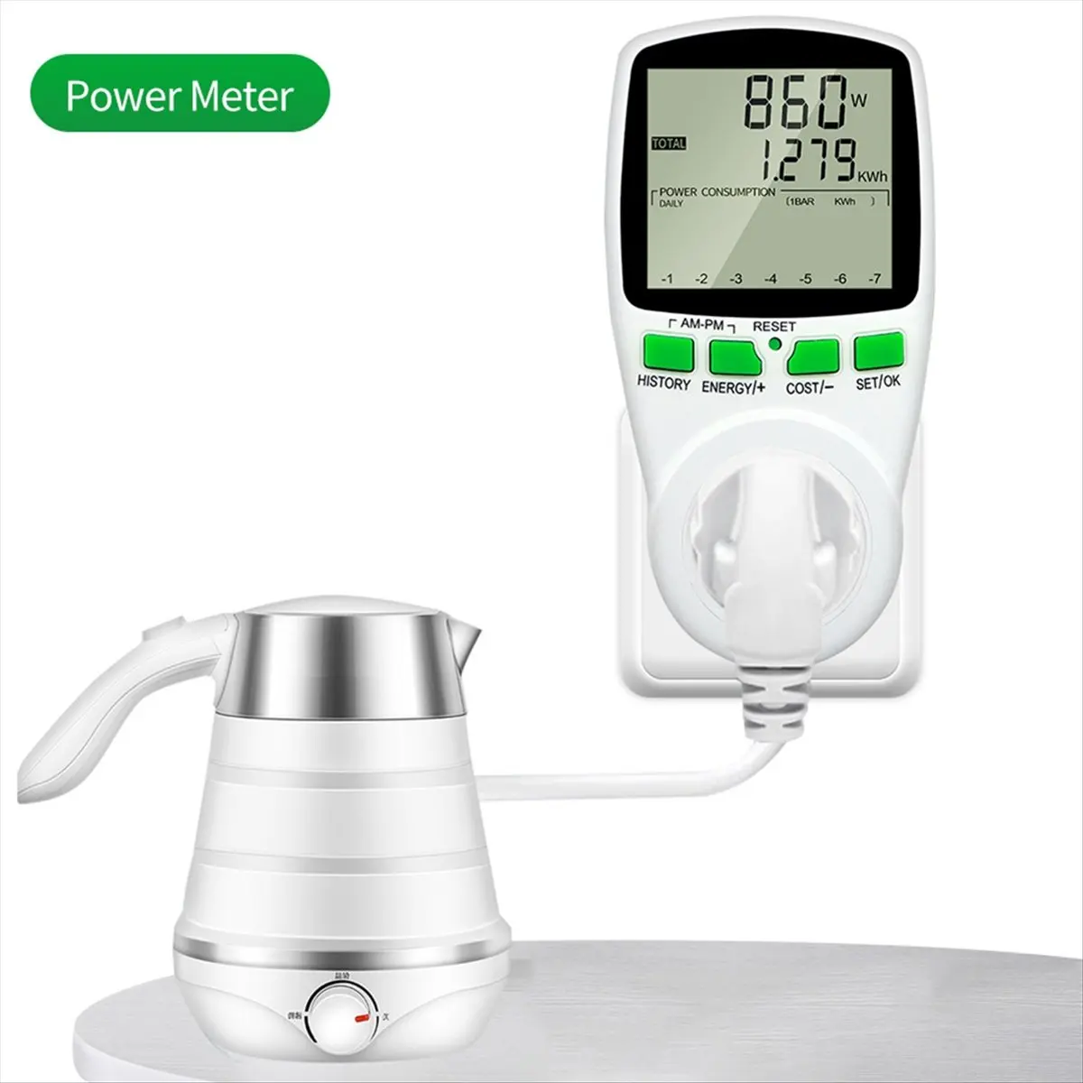 ABYA Digital LCD Meter Wattmeter Wattage Electricity Kwh Power Meter Measuring Measuring Outlet Power Analyzer US Plug