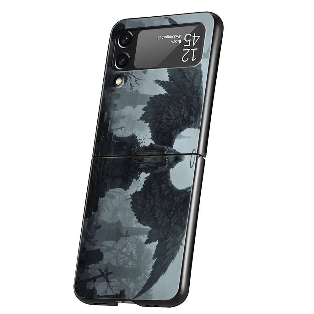 Dark Angels Hard PC Phone Case For Samsung Galaxy Z Flip 7 6 5 4 Black Cover For Galaxy Z Flip 3 Foldable Shockproof Capas Bags