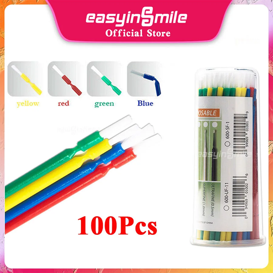 Easyinsmile 100Pcs Dental Micro Brush Bottle Dental Disposable Micro Brushes Applicators Brush Teeth Oral Dentist Materials