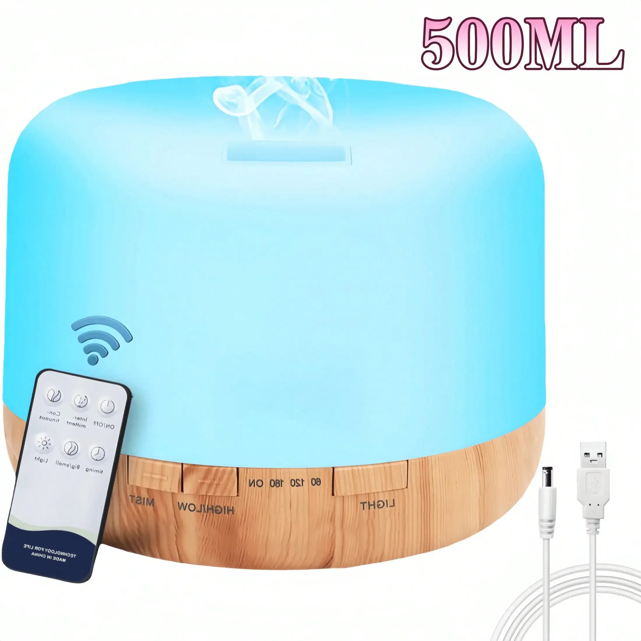 

500ml Humidifier Cool Mist Aromatherapy Diffuser With 10 Bottles Of Essential Oil + Remote Control, Night Light Timer Function, And Automatic Shut-Off Silent Design. Ideal For Offices, Living Rooms, And Bedrooms. The Perfect Gift For Friends, Couples, And