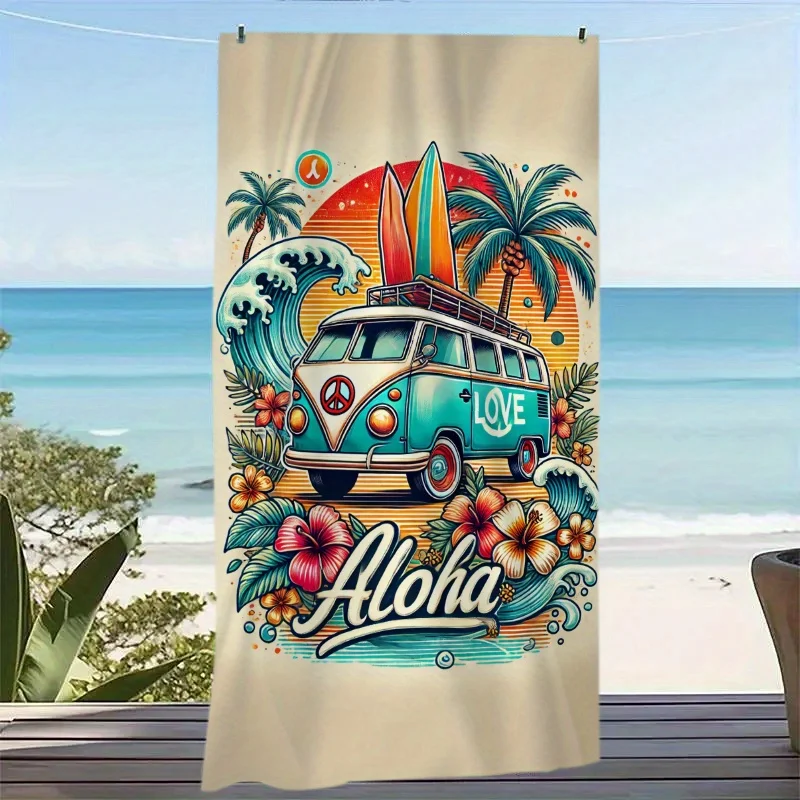Aloha Surf Bus Oversized Microfiber Beach Mat and Bath Towel-Super Absorbent Quick Drying, Vibrant Design Bath Towel