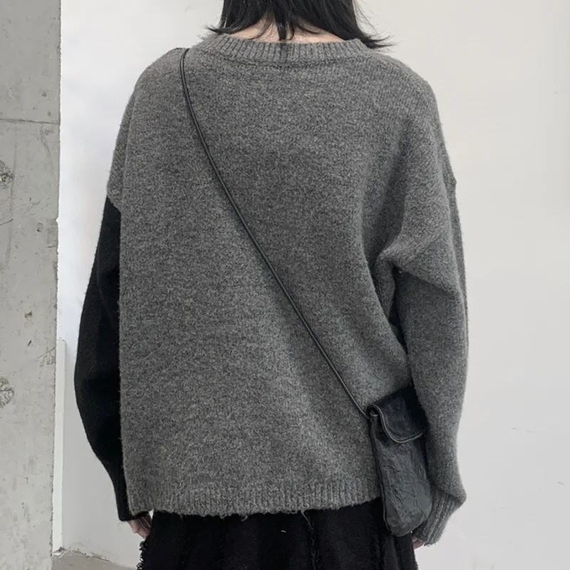 HKSH Autumn Winter New Women Tide Spliced Asymmetric Sweaters Trendy Niche Chic Casual O-Neck Knitted Cardigan Coats Ins HK12648