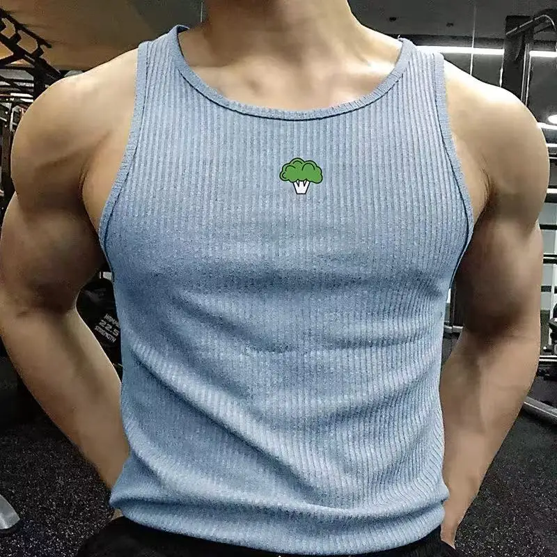 Men vest High Stretch Striped Thread American Tight Sports Vest For Summer Running I-shape Speed Dry Fitness Sleeveless Top