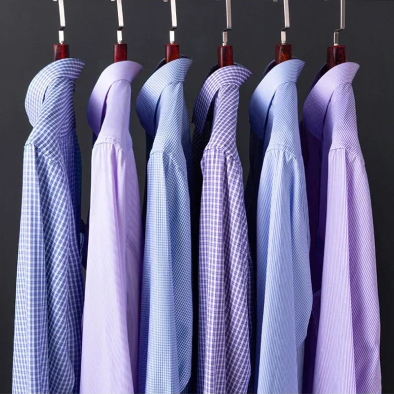 Classic Plaid Striped Checked Men's Shirts Business Casual Cotton Regular Fit Long Sleeve White Blue Work Social Dress Shirts