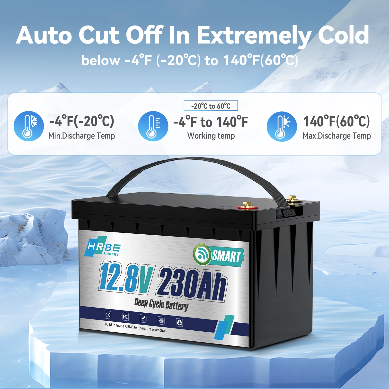 12V 230Ah LiFePO4 Battery 2944Wh,  200A Smart BMS, Bluetooth Monitor, 8000+ Deep Cycles, Ultra Reliable, Low-Temp Protection for RV Travel Trailer Solar Camper Marine Off-Grid