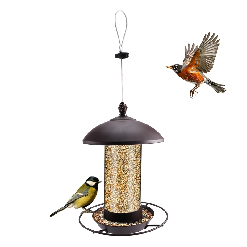Bird Feeders for Outdoors, Squirrel Proof Hanging Metal Bird Feeder with Clear Tube for Viewing Outdoor-SPMI