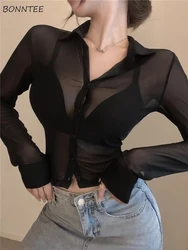 Shirts Women Simple Aesthetic Korean Fashion Causal Solid Tops Streetwear Slim High Street All-match Ulzzang Spring Summer Chic