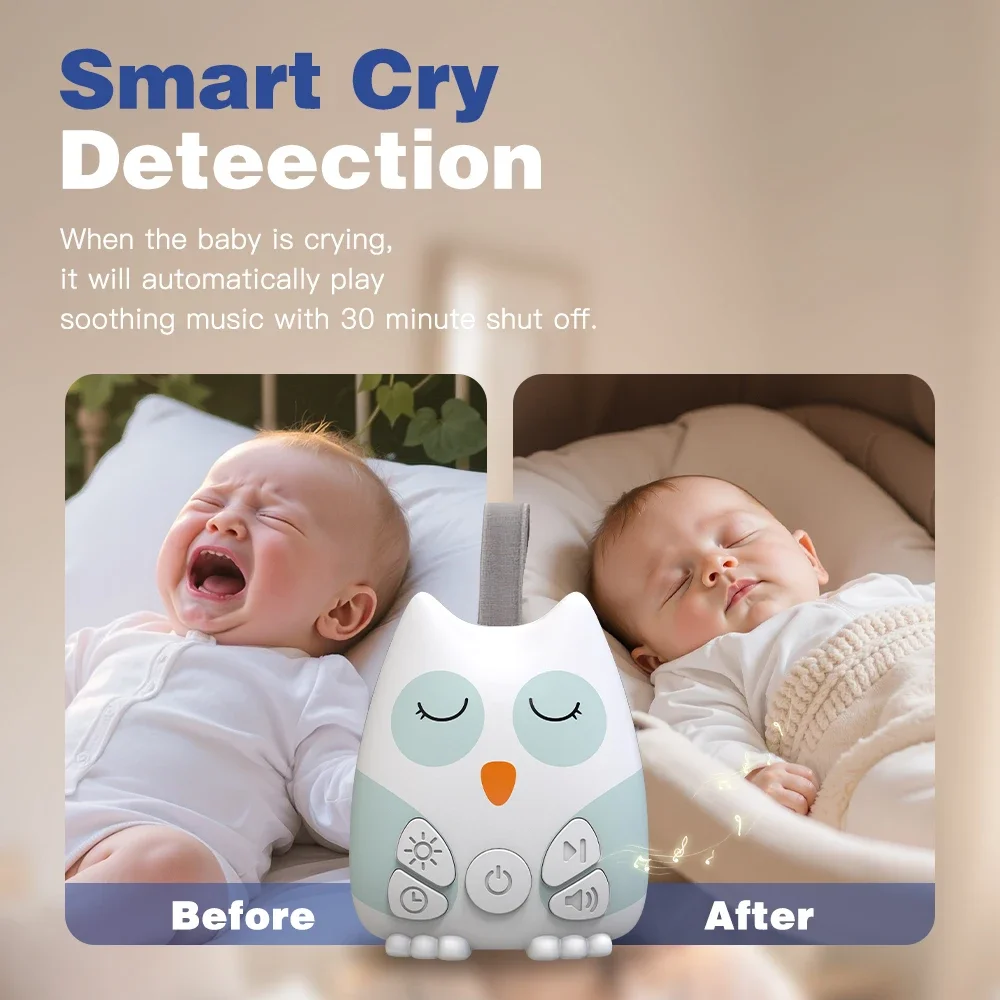 

Portable White Noise Sound Machine for Baby 30 Soothing Sounds Crying Sensor for Infants with Night Light Timer Rechargeable
