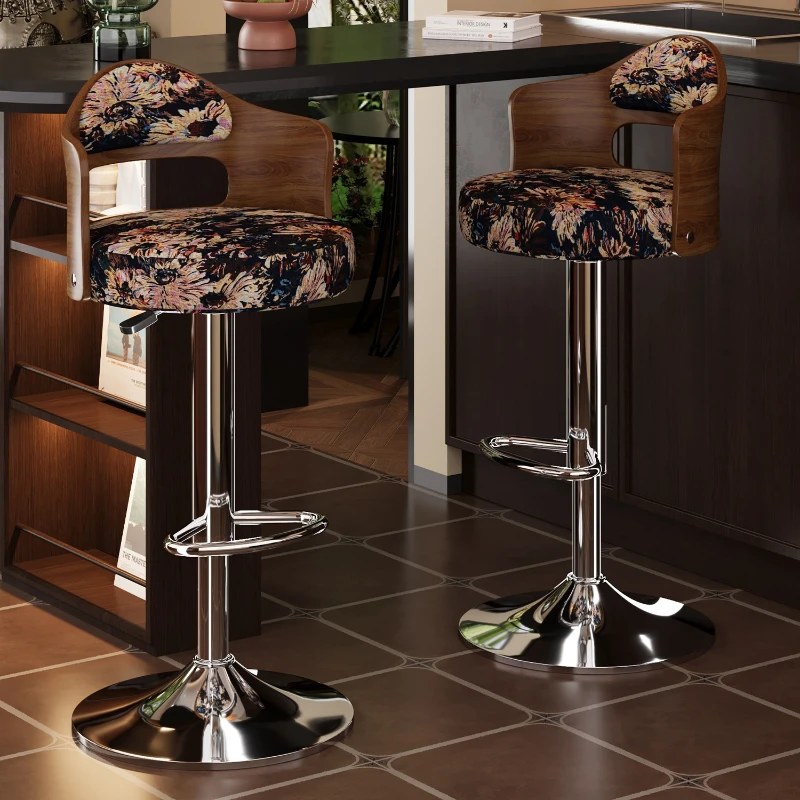 

Home retro style bar chair with backrest adjustable height bar stools rotatable metal барный дизайнерский стул bar furniture