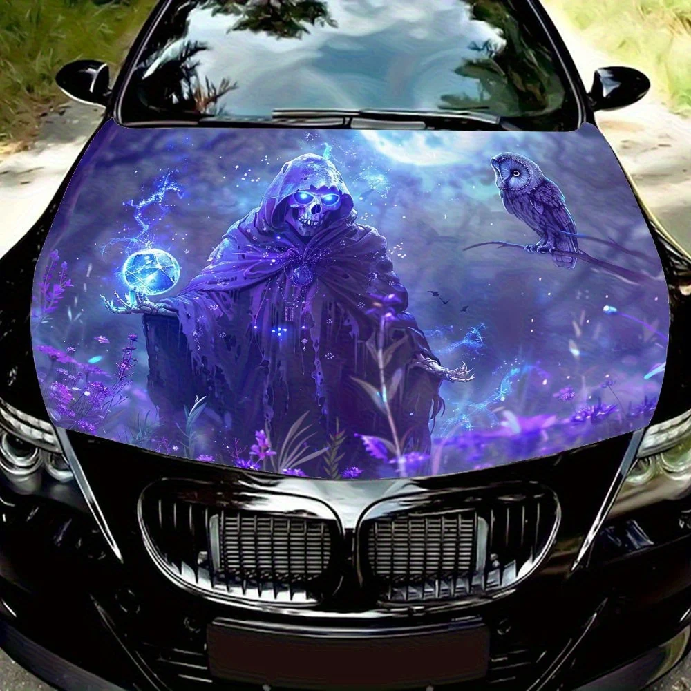 

Skeleton Wizard & Owl Car Hood Decal Sticker - Premium Vinyl Sticker For Automotive Exterior Customization, Durable Vinyl Wrap F