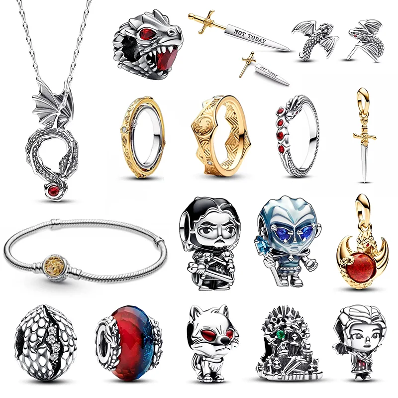 

925 Sterling Silver Fashion Dragon Egg Beads Throne Charm Bead Ring Earrings Fit Pandora Original Bracelet DIY Fine Jewelry Gift