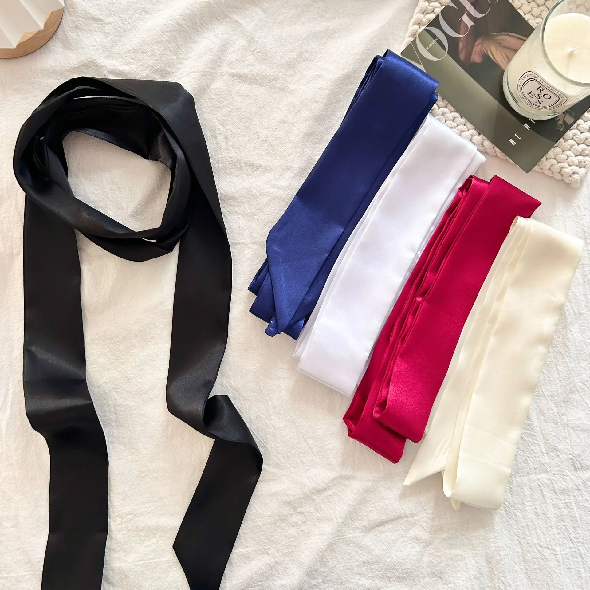 Satin Scarf Solid Extra Long Skinny Ribbon Premium Smooth Soft Multifunctional Neck Scarf Bag Tie Hair Wrap for Commute Travel