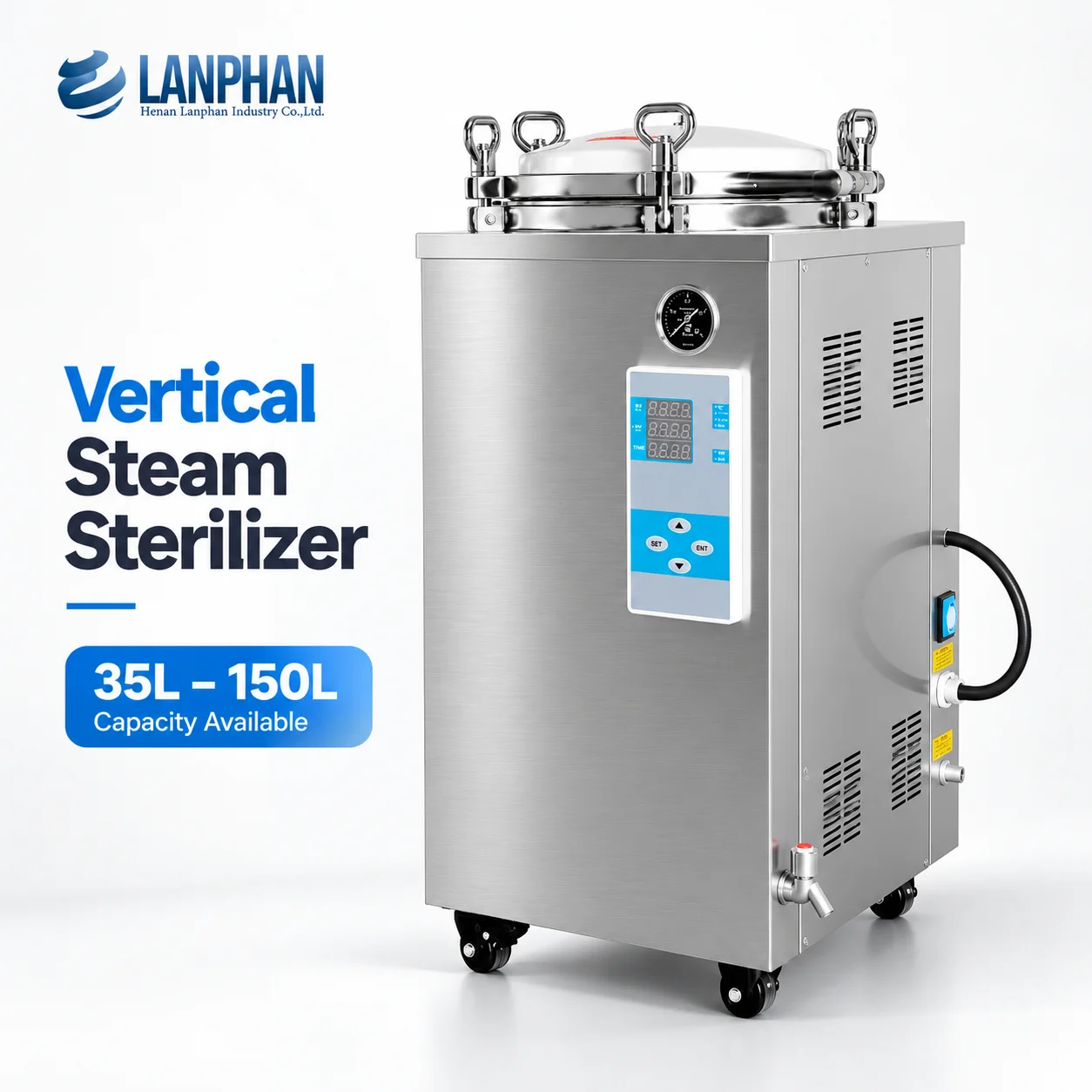 150L Commercial Vertical Steam Autoclave Sterilizer for Mushroom Cultivation and Canned Food Processing