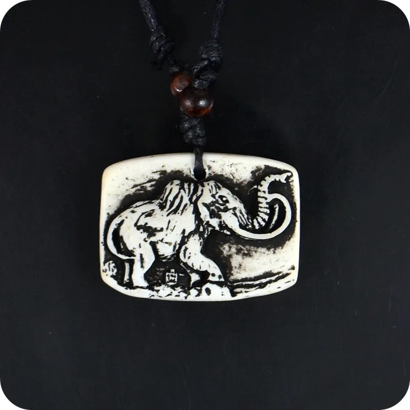 Mammoth African elephant Resin Carving Pendant Necklace Amulet Lucky Gift Tribal Fashion Jewelry