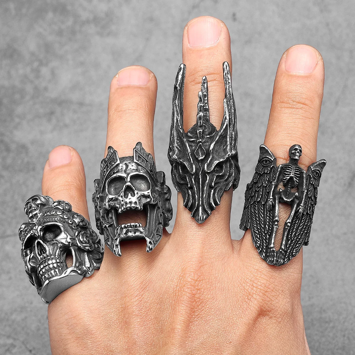 Death Ghost Skull Men Rings Stainless Steel Women Jewelry Punk Gothic Rock Vintage Cool Stuff Fashion Accessories Gift Wholesale