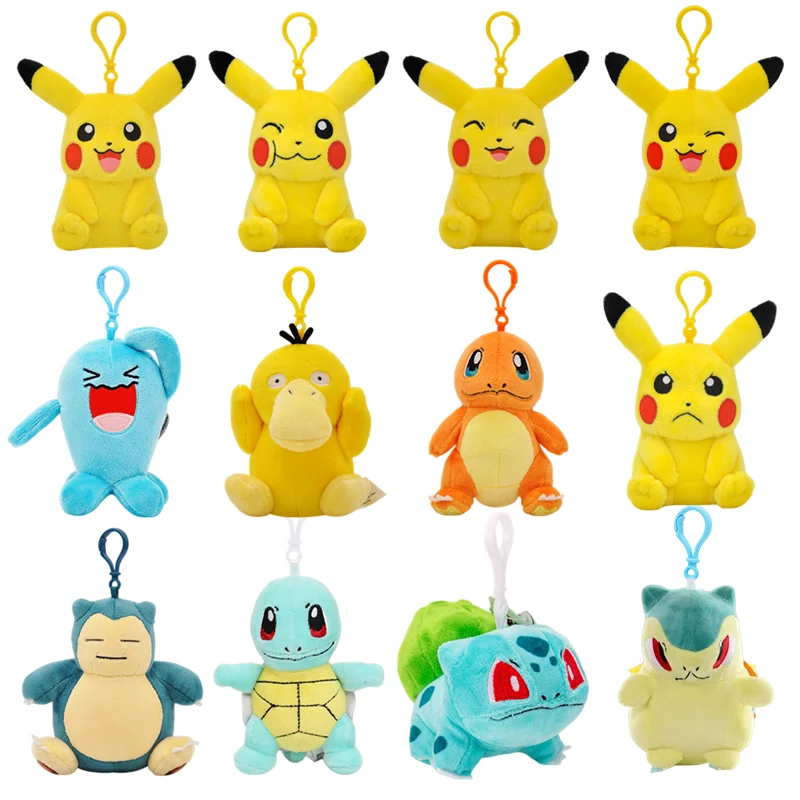 Original Pokemon Plush Keychain Cartoon Toys Pikachu Charmander Psyduck Squirtle Snorlax Wobbuffet Doll Kids Kawai Toy Gift