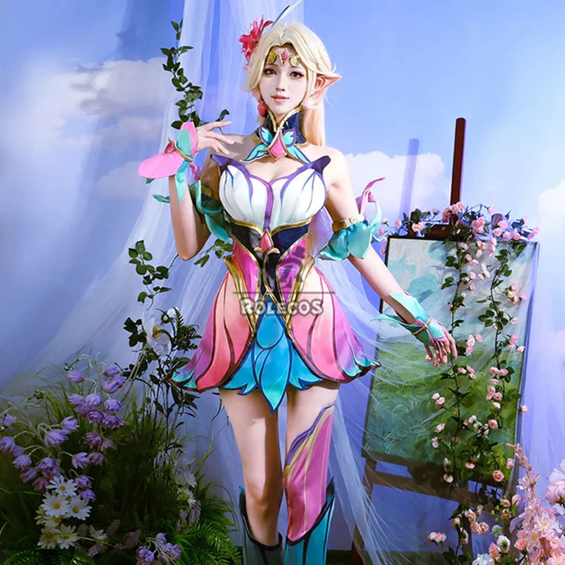 ROLECOS LOL Faerie Court Lux Cosplay Costume Lux Cosplay Costume Halloween Carnival Party Women Dress Uniform Outfit Fullset
