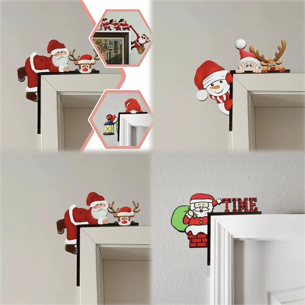 Hirsch zieht Weihnachtsmann-Laterne, Weihnachtsfeiern, Tür, Wand, Raumdekoration, Brett, Weihnachten, Schneemann, Hirsch, Holztürrahmen, Ornament