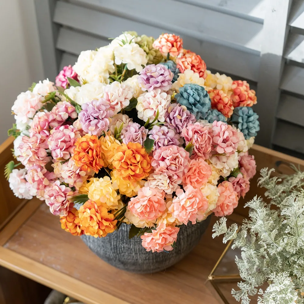 Simulation ball Chrysanthemum Small bunch DIY Wedding Bridal Bouquet Home Furnishing Table Decoration Fake Flower birthday gift