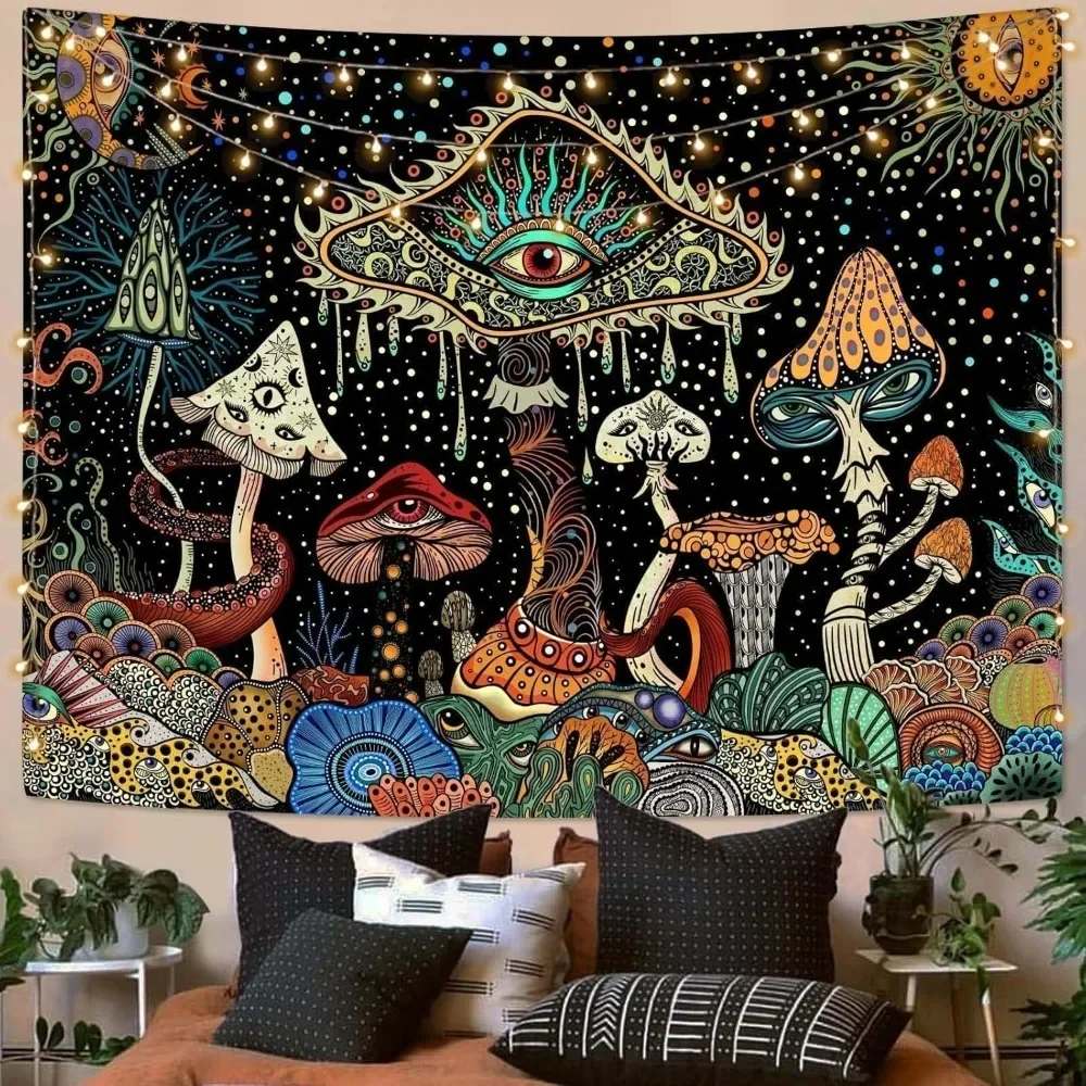 

Hippie Tapestry Mushroom Tapestry for Bedroom Aesthetic Witchy Tapestries Wall Hanging Hippie Room Mushroom Decor (70x90 Inches)