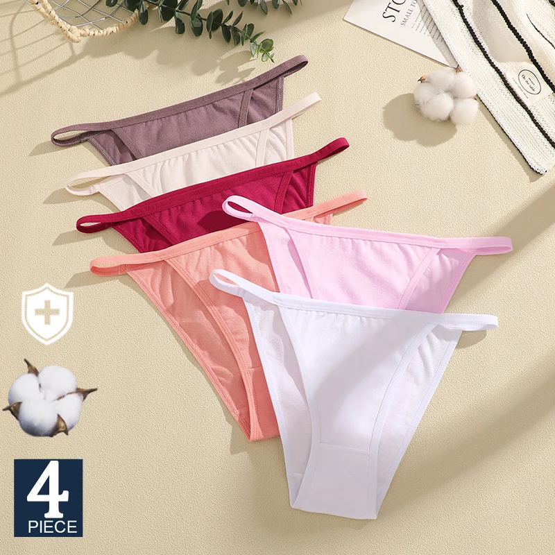 FINETOO 4er-Pack Damen G-String aus Reiner Baumwolle, Minimalistische Dünne Träger, Atmungsaktive Unsichtbare Sexy Unterwäsche mit Niedrigem Bund
