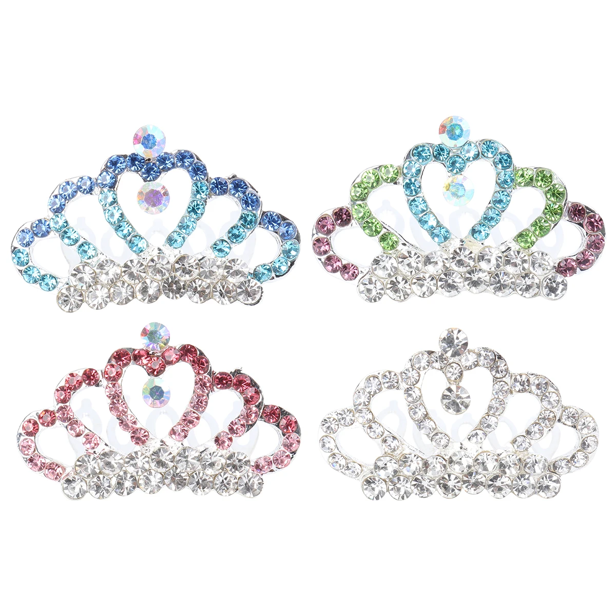 

4 Pcs Crystal Crown Tiara Comb Hair Clips Barrettes Girls Mini Bridal Jeweled Durable Rhinestone Decorative Crown Shaped