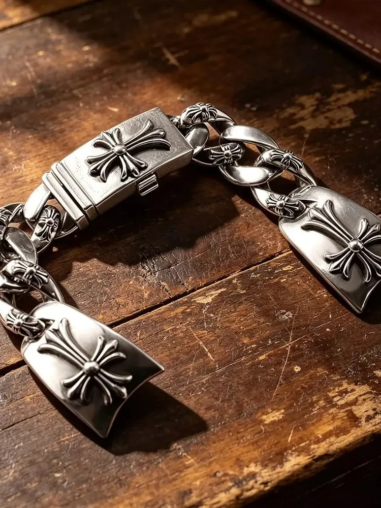 Retro Fashionable Cross Flower Pattern Latch Watch Chain Couple's Versatile Stylish Personalized Trendy Accessory