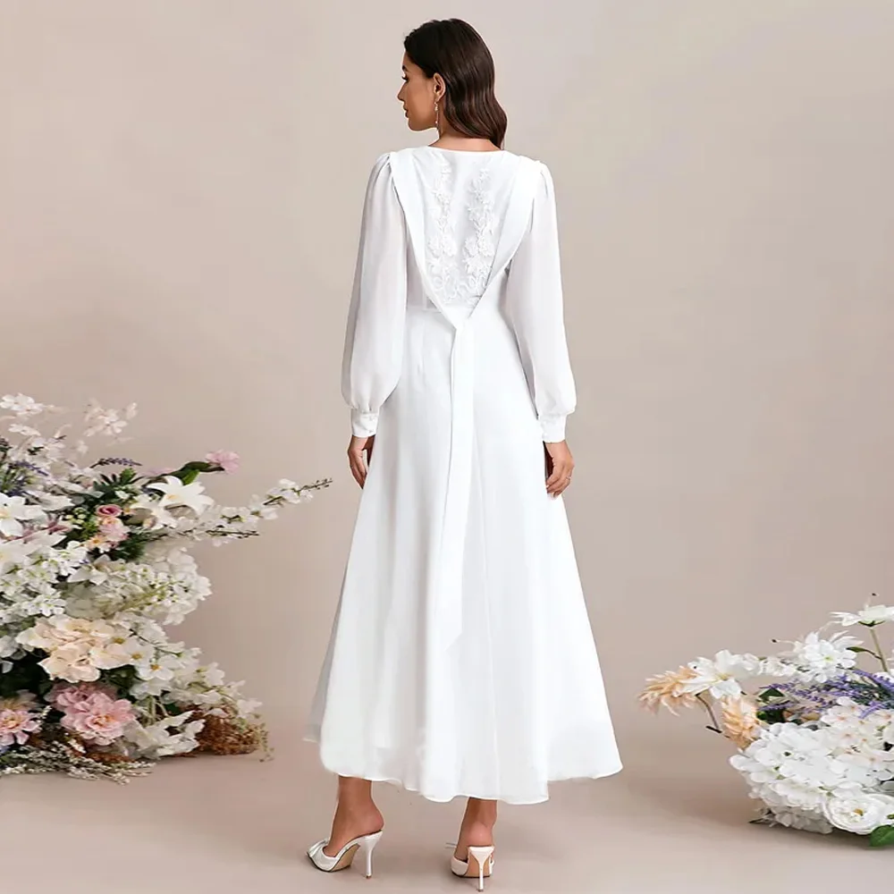 White Square Collar Wedding Dresses for Ladies Elegant A Line Bridal Gowns Exquisite Full Sleeve Vestidos De Novia 2026 LC0015