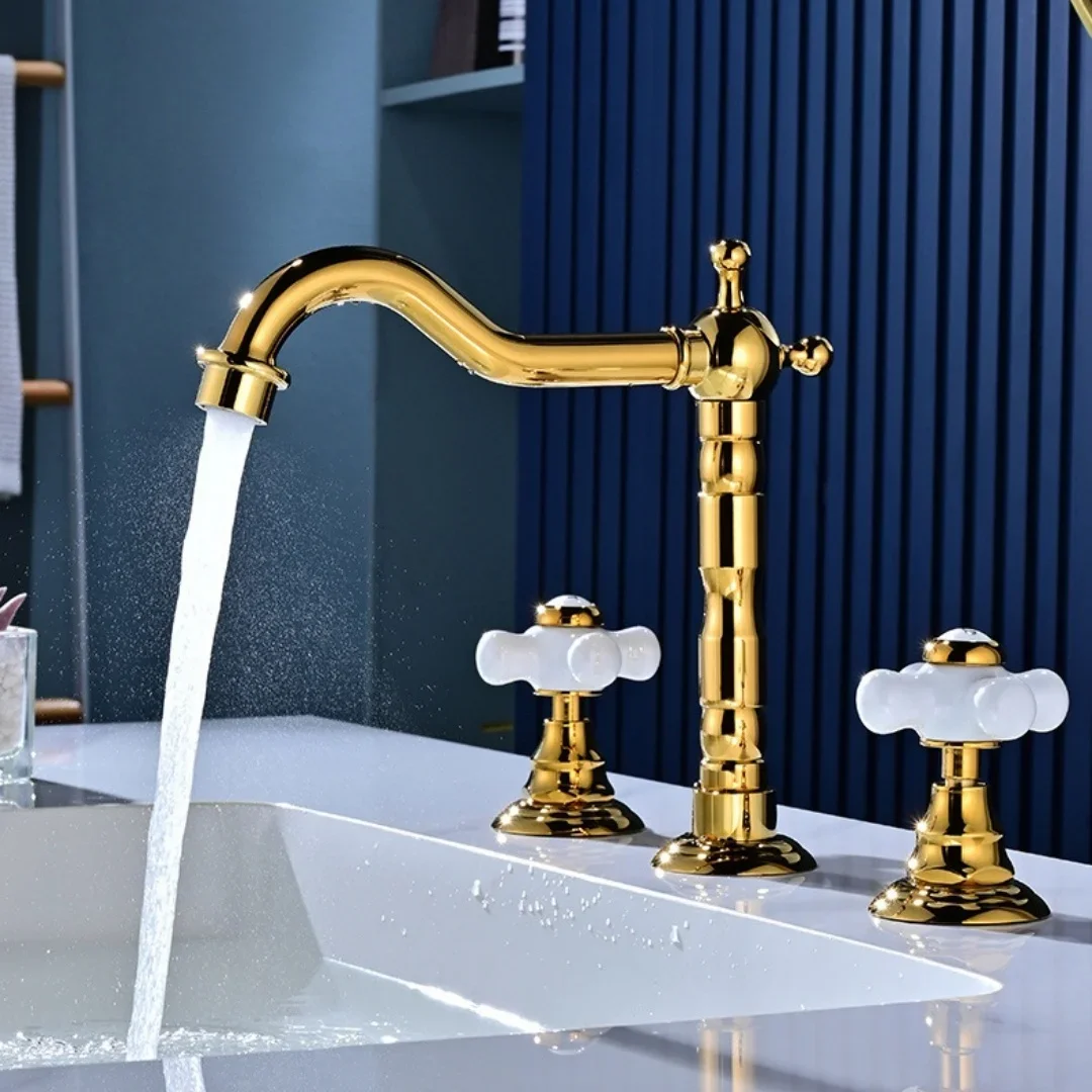 Gold Bathroom Faucet Total Brass Widespread Basin Faucet Black Sink Faucets 3 Hole Faucet Hot & Cold European Style