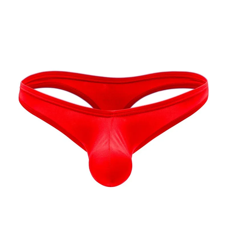 Men's Ice Silk Low Waist Thong Youth Sexy U-Pouch Large Bulge T-Back Underwear Gays Erotic High Fork Buge Open Butt Underpants