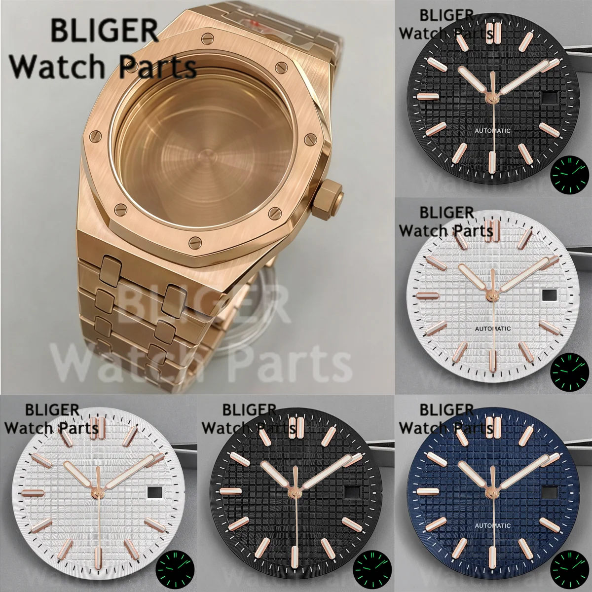 PVD Rose Gold 41mm Watch Case Bracelet Sapphire Crystal 31mm Watch Dial Hand Set Fit NH35 NH36 PT5000 Miyota8215 DG2813 Movement