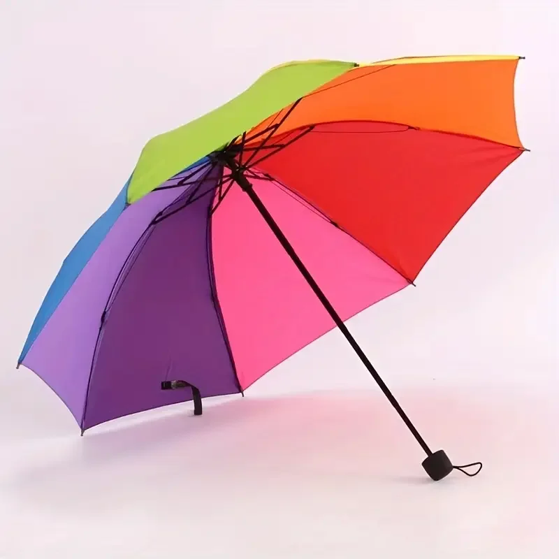 1pc - Rainbow Wonder - Portable Three- fold Umbrella with Short Handle,  Foldable Design for Effortless Style and Protection