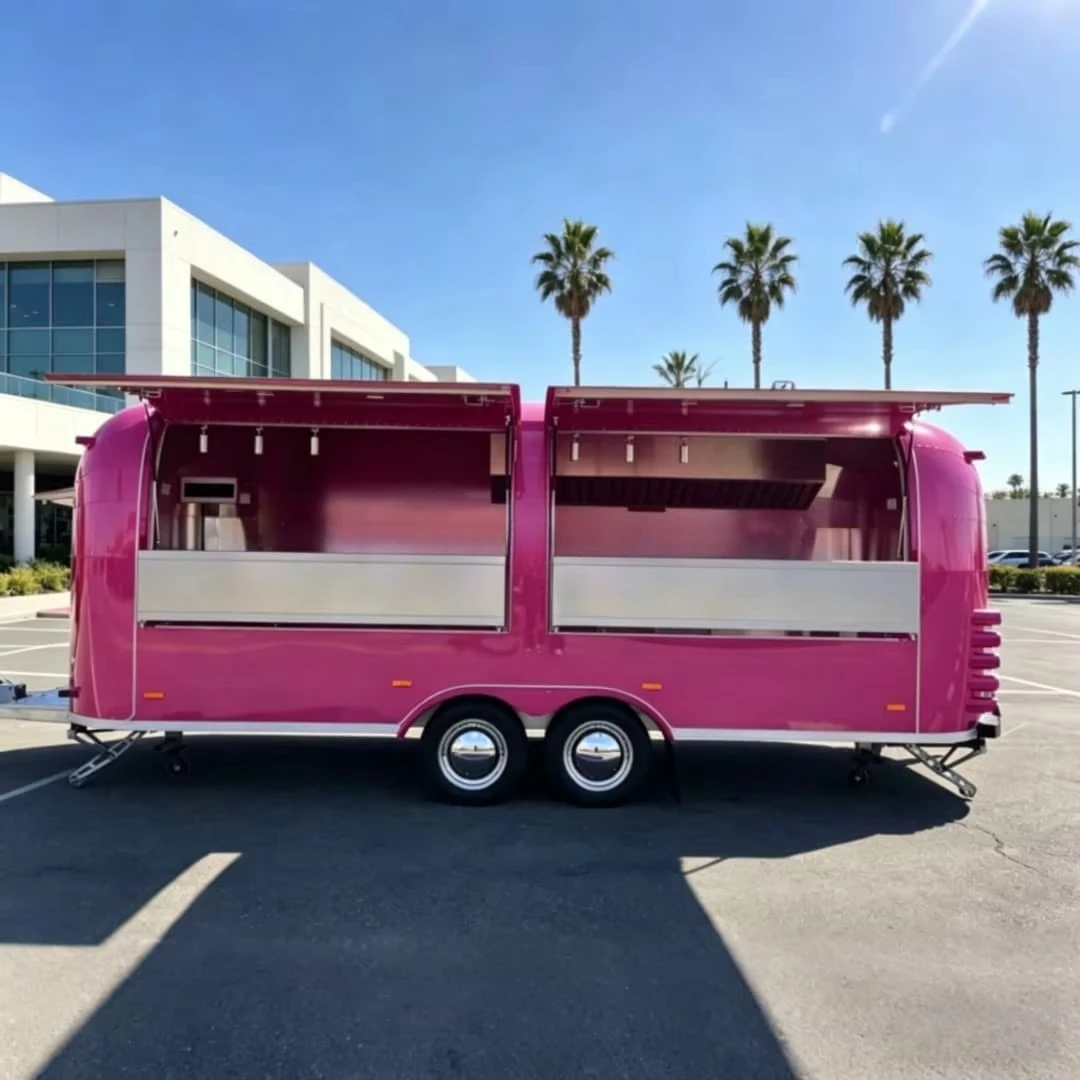 DOT/CE Certified Stainless Steel Concession Food Trailer Street Food Truck Fast Food Van Full Kitchen 1 Year Warranty 220V/110V